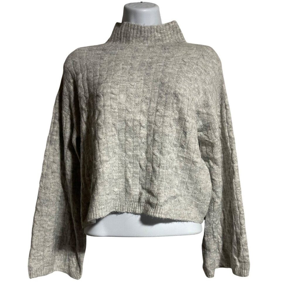 Jessica Simpson Womens Cable Knit Sweater Size XS Mock Neck Gray Acrylic Blend